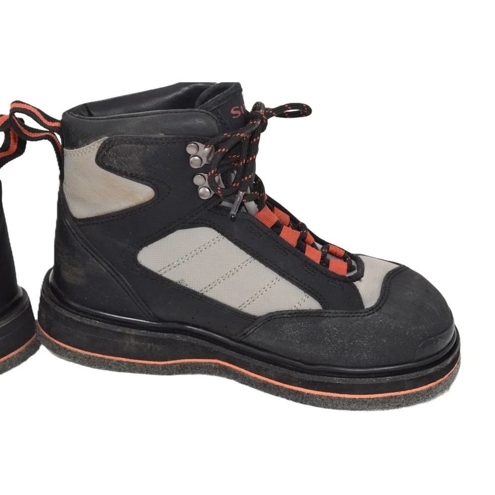 Simms Wading Boots Mens Black Grey Orange Good Felt Sole Fly Fishing Gear